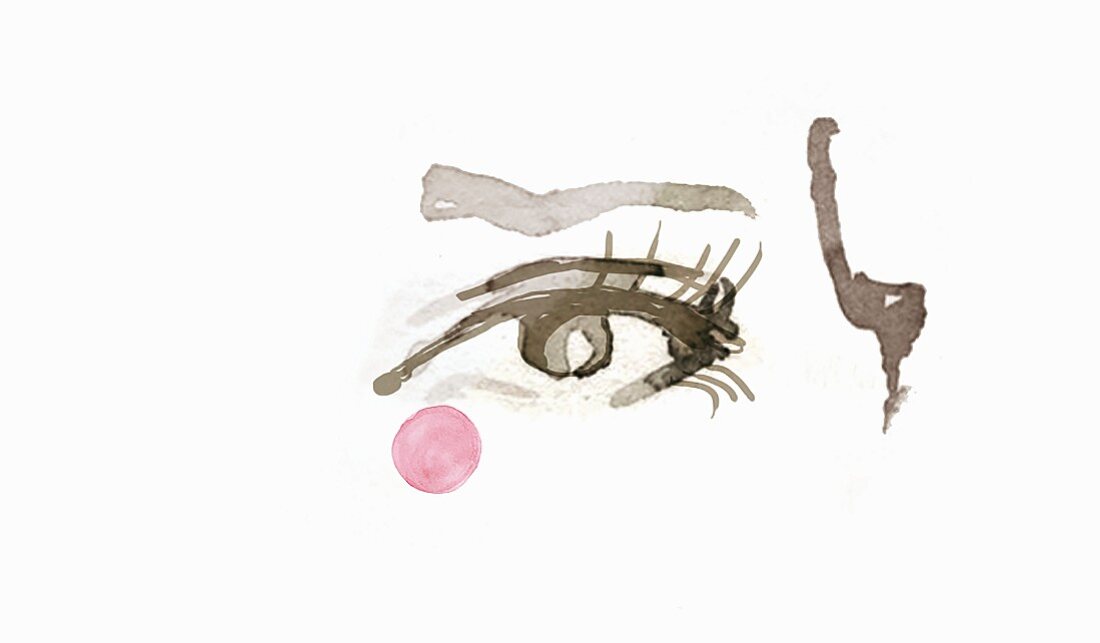 An illustration of an eye with a pink spot representing a stye