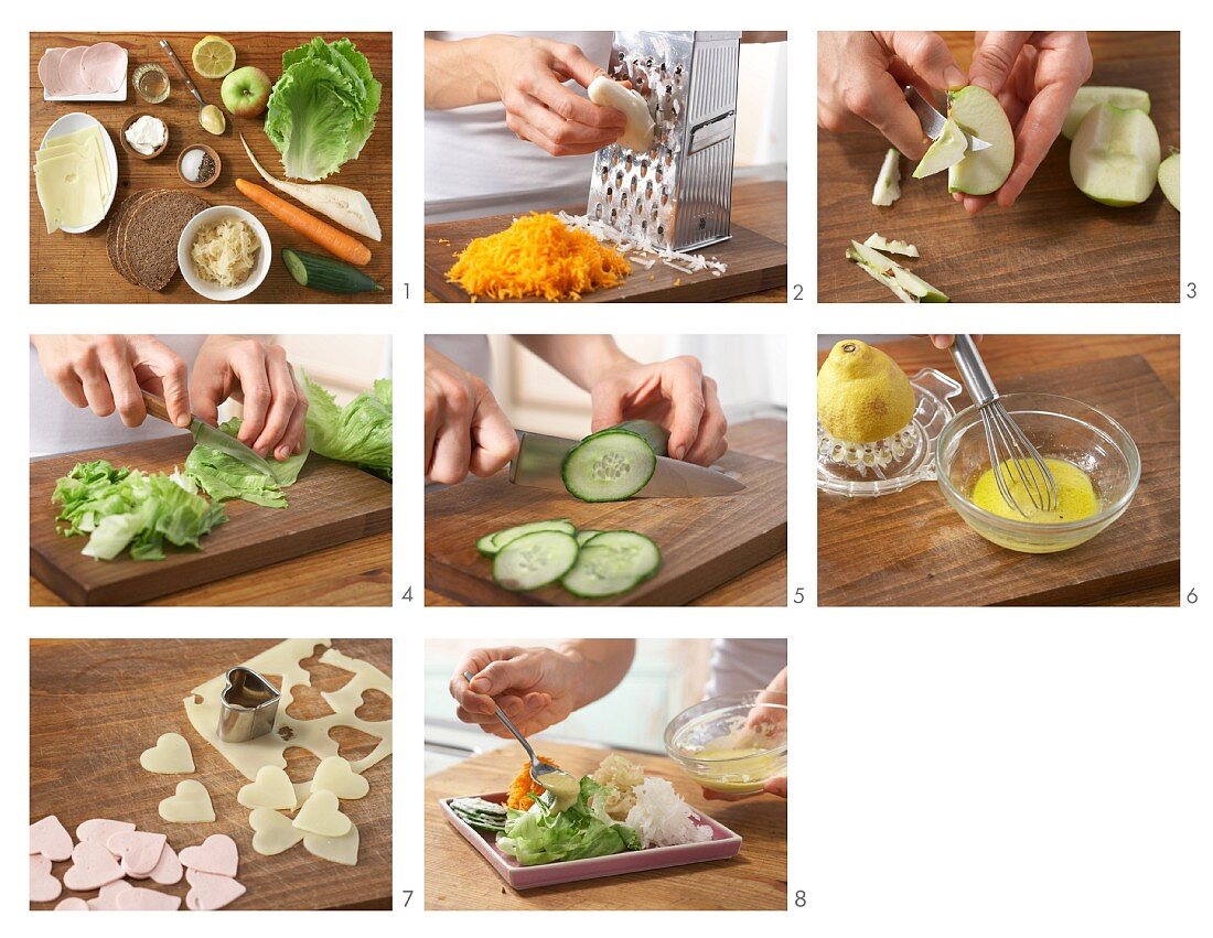 Salatplatte mit pikanten Herzen zubereiten