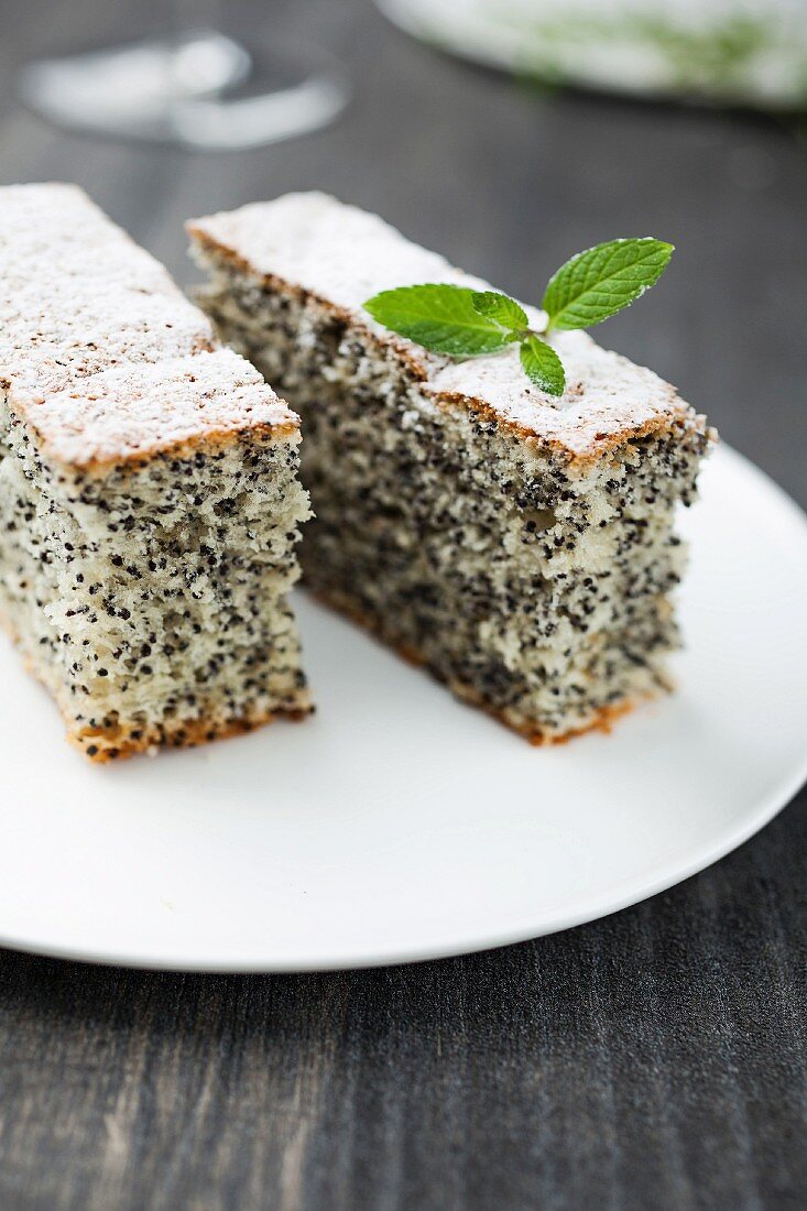Two slices of poppyseed cake