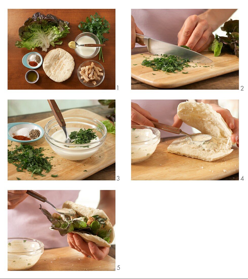 How to prepare flatbread with chicken and herb salad