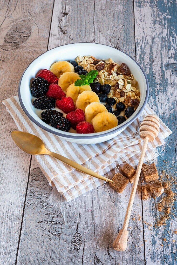 Müsli mit Joghurt und frischen Früchten