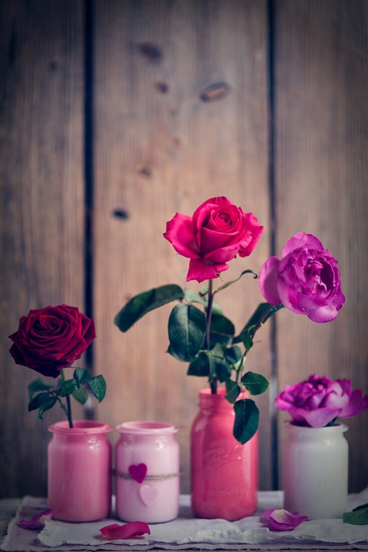 Vases of roses of Valentine's day