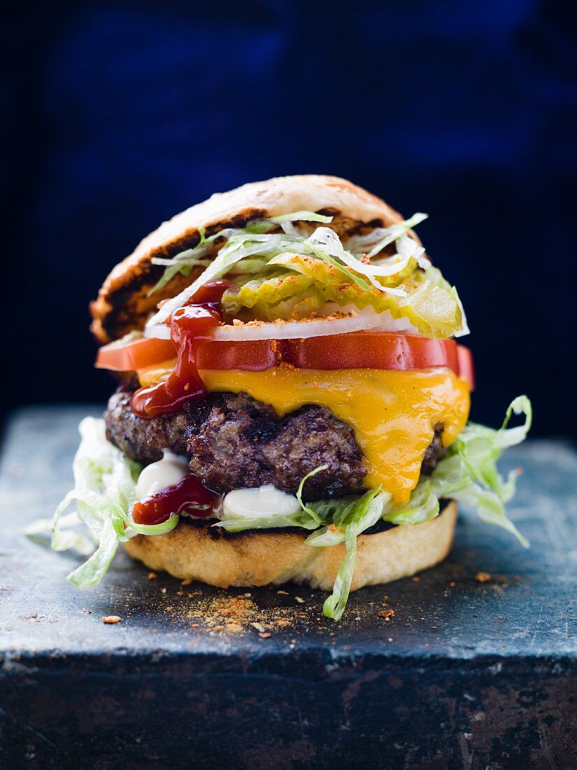 A grilled cheeseburger
