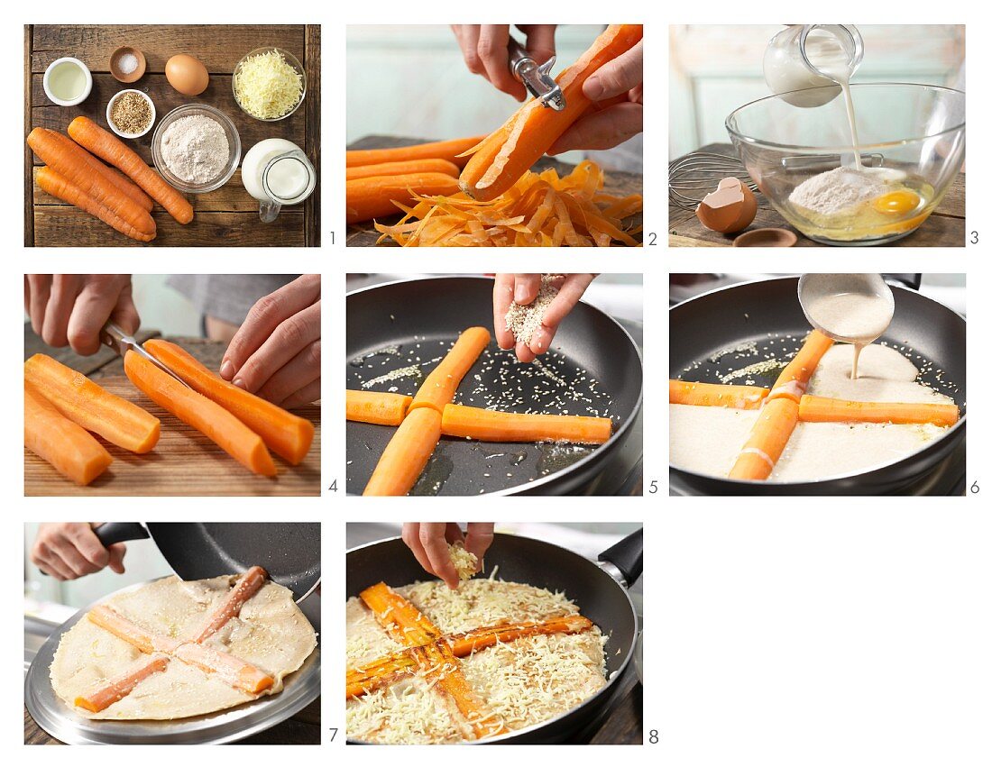 How to prepare a wholemeal pancake with carrots and sesame seeds
