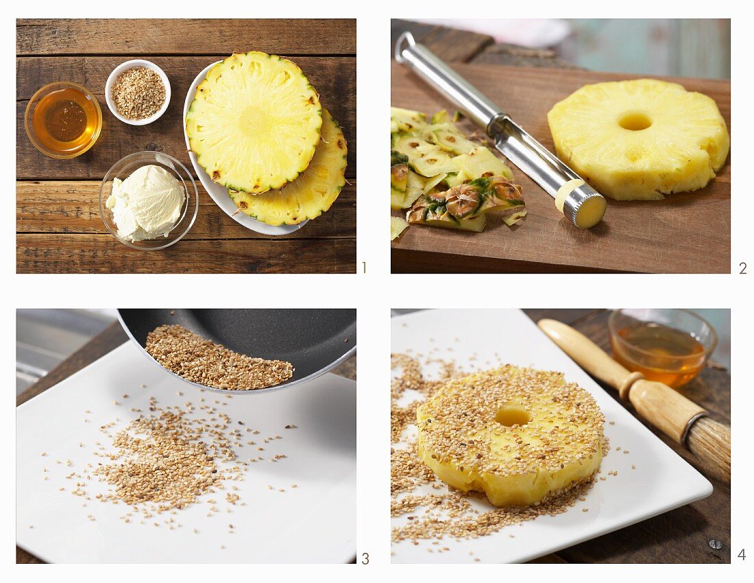 How to prepare pineapple with a sesame seeds coating