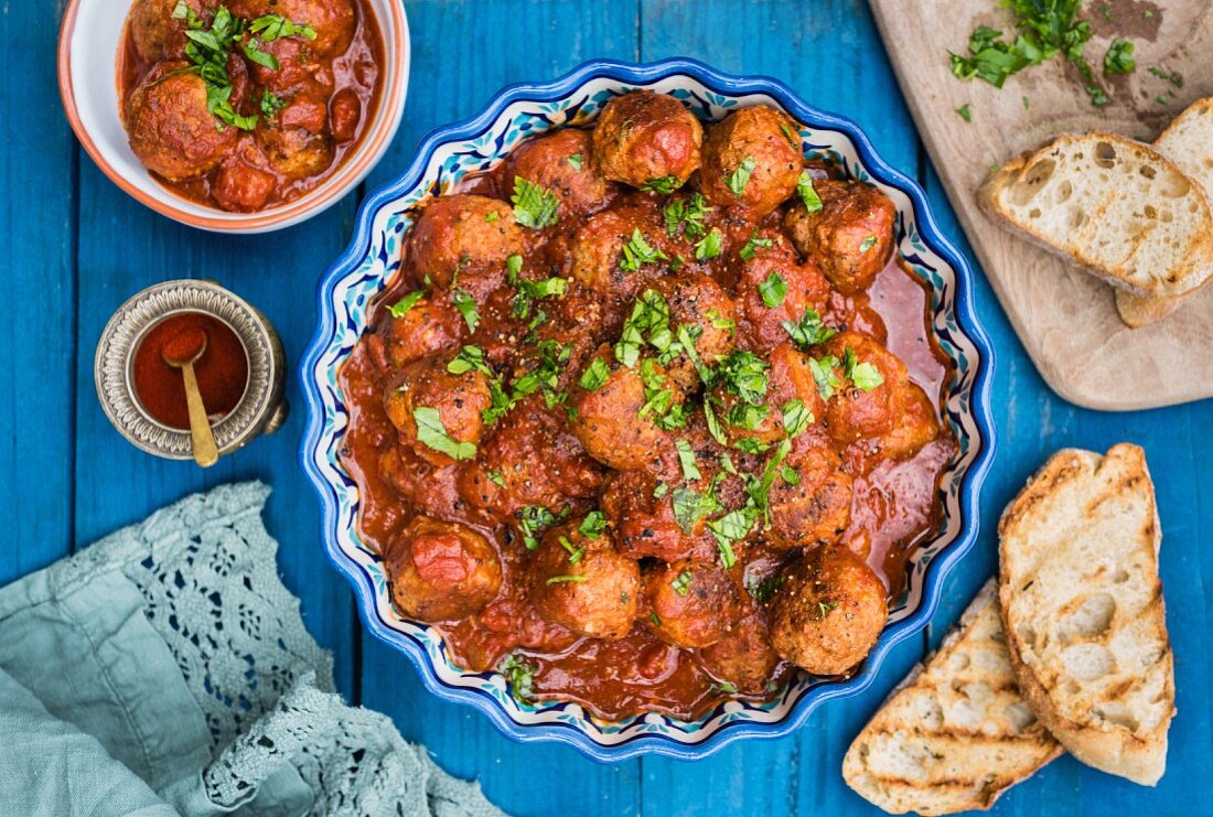 Albondigas (Spanish meatballs) in a garlic and tomato sauce