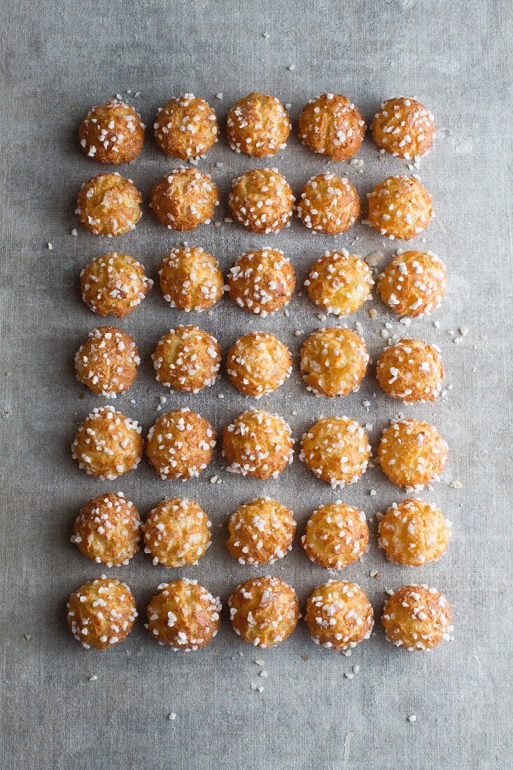 Chouquettes (unfilled profiteroles sprinkled with sugar nibs, France)