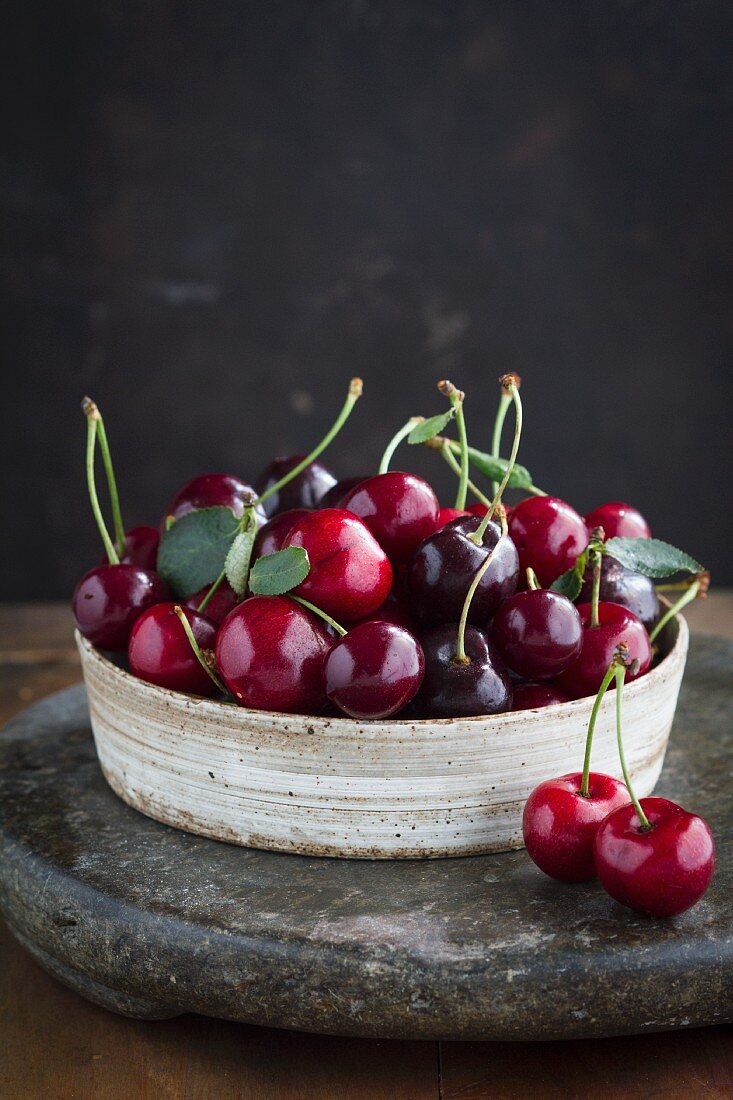 A bowl of sour cherries