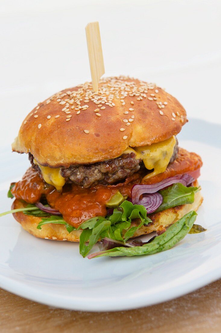 A burger in a potato bun