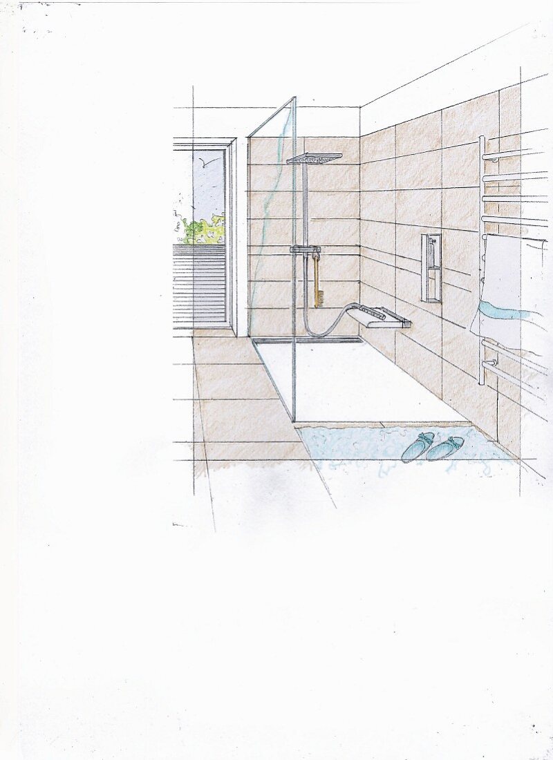 Illustration: Barrierefreie Dusche mit Glasabtrennung