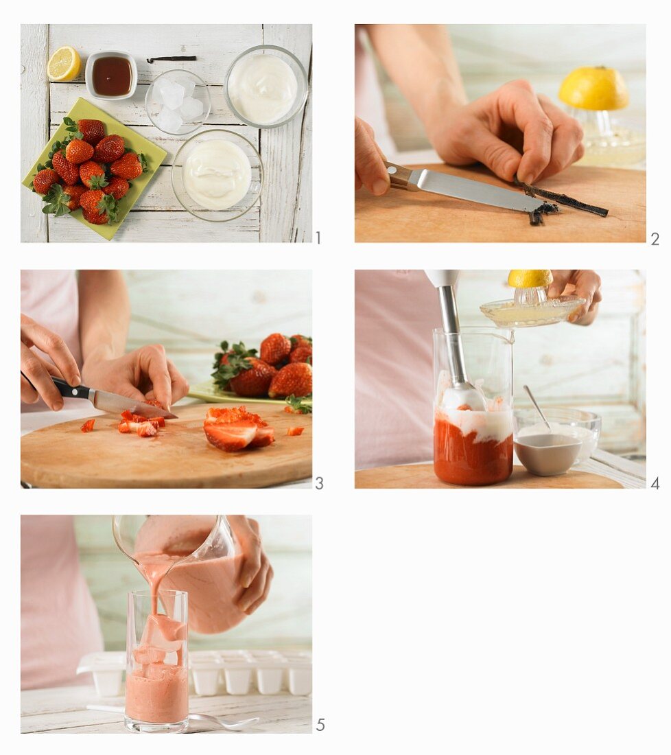 How to prepare strawberry smoothie with yoghurt