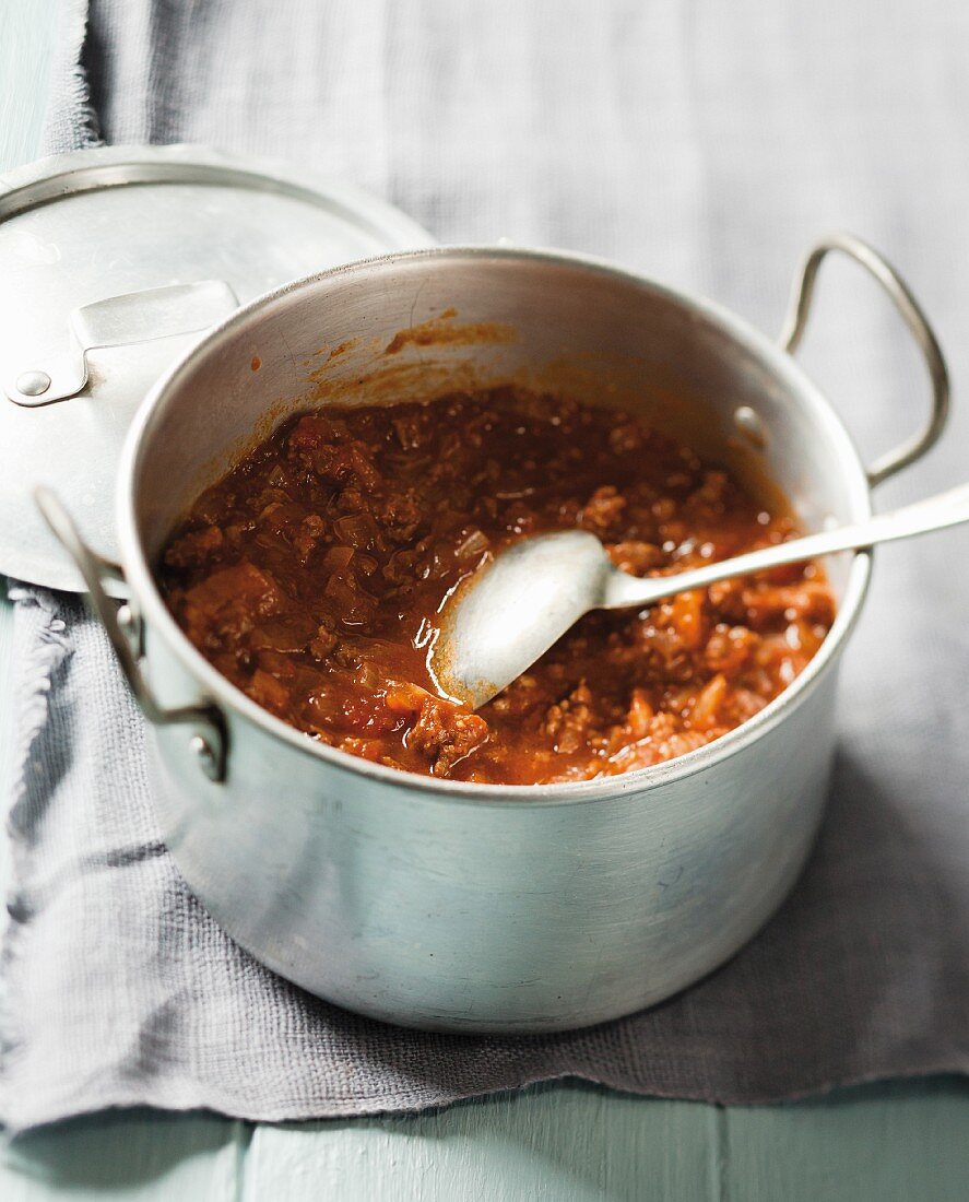 Bolognese sauce in a pot