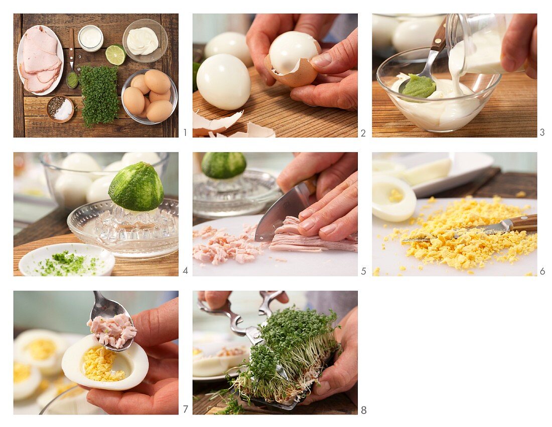 How to prepare wasabi eggs with cress and turkey breast