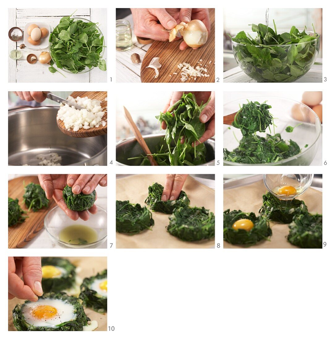 How to prepare spinach nests with eggs