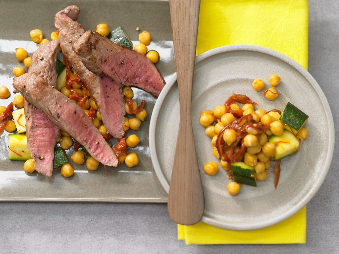 Saffron chickpeas with lamb and courgette