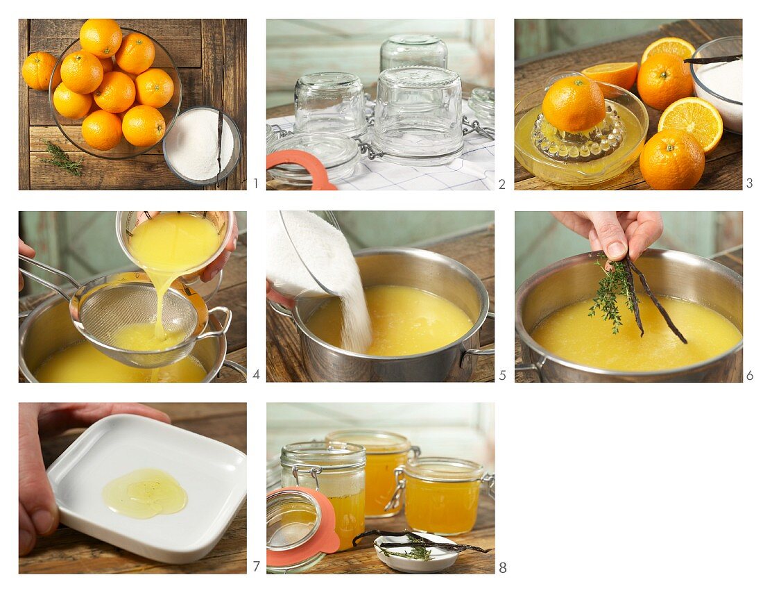 Orangen-Thymian-Gelee mit Vanillemark zubereiten