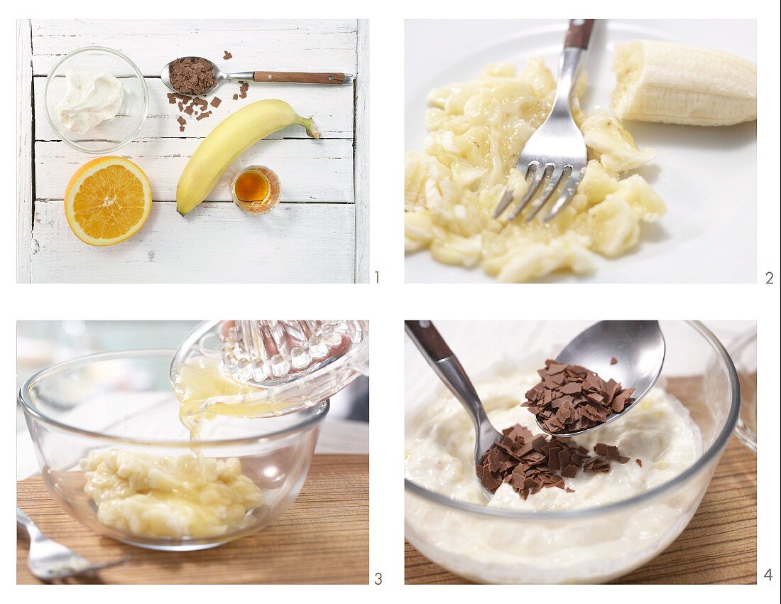 How to prepare cream cheese and banana cream with chocolate flakes