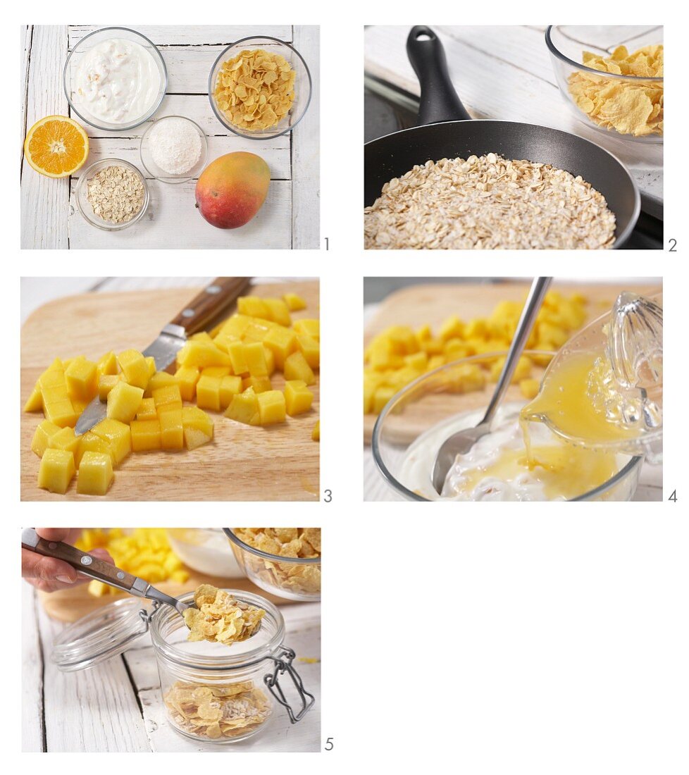 Kokos-Mango-Müsli zubereiten