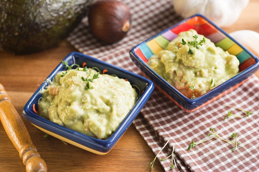 Guacamole in two dishes