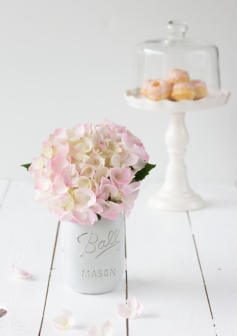 Hydrangea flowers and miniature Bundt cakes