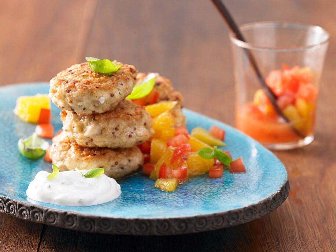 Fischfrikadellen mit Orangen-Tomatensalsa