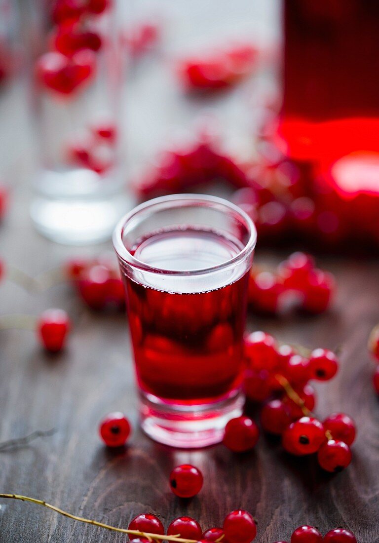 Redcurrant liqueur in glass