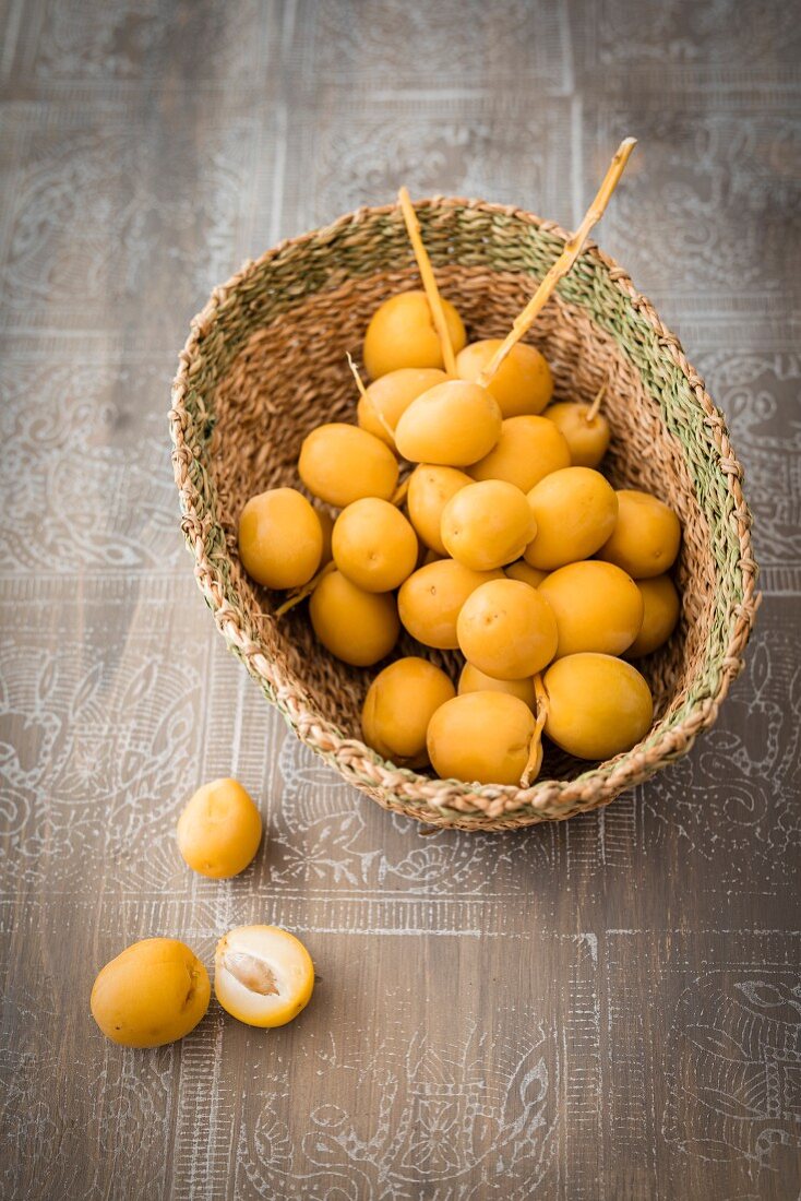 Fresh dates in a wicker basket