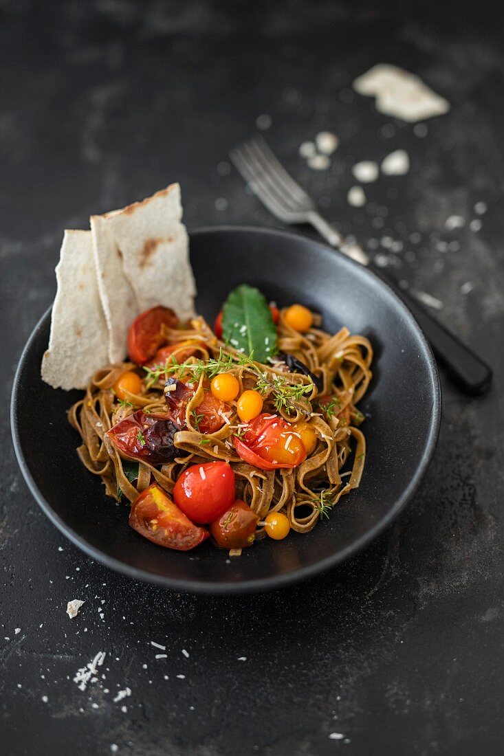 Porcini mushroom pasta with tomatoea