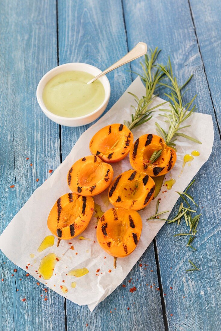 Grilled apricot kebabs with rosemary
