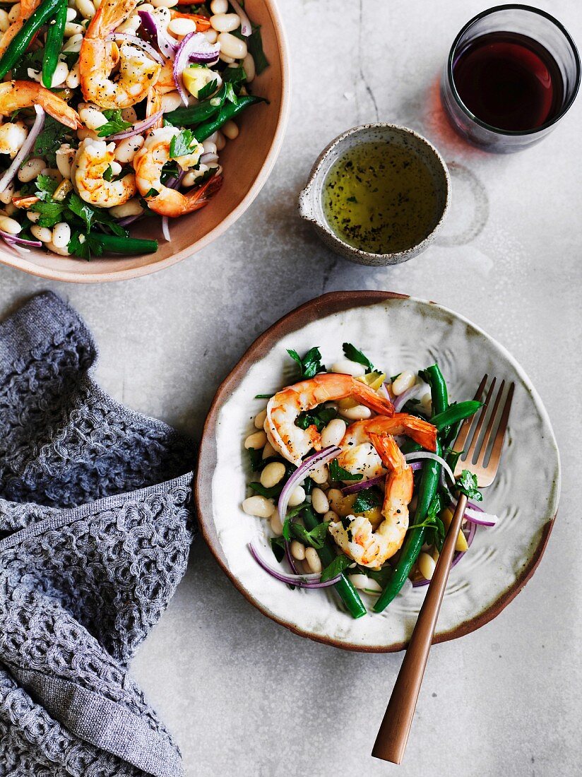 Prawn and bean salad with preserved lemon dressing