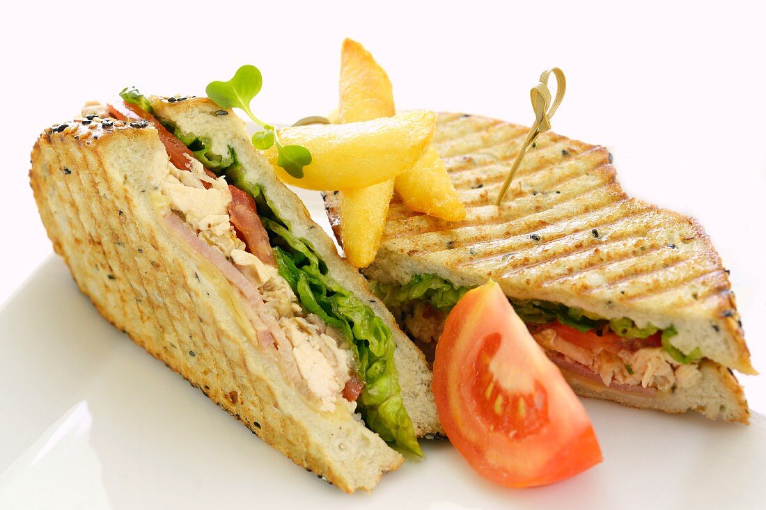 Sandwiches with chicken, tuna, tomato and lettuce (close-up)