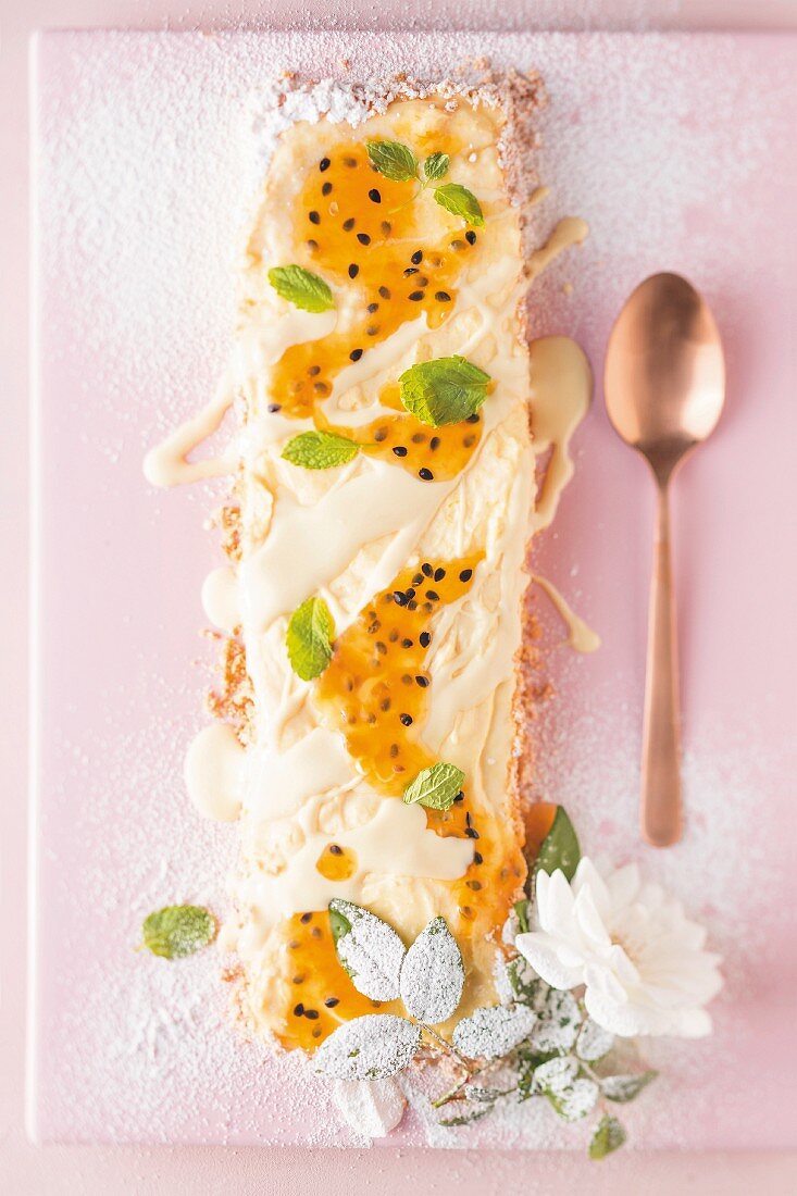 Mango & passionfruit fridge cake