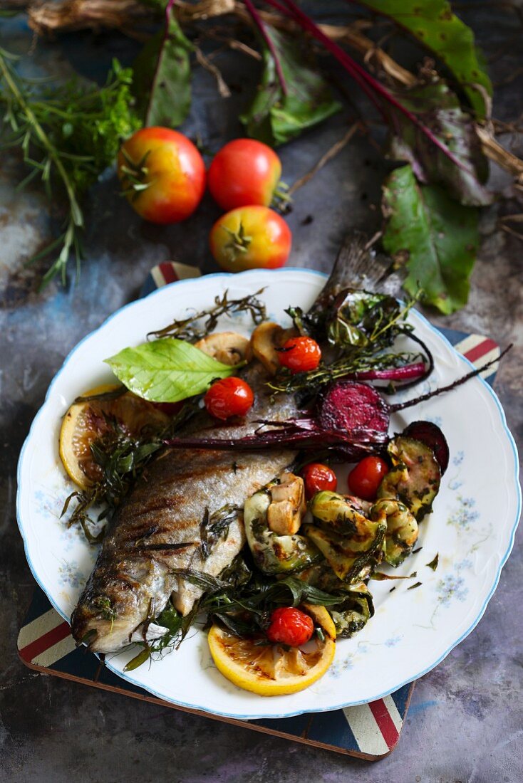 Grilled trout and vegetables