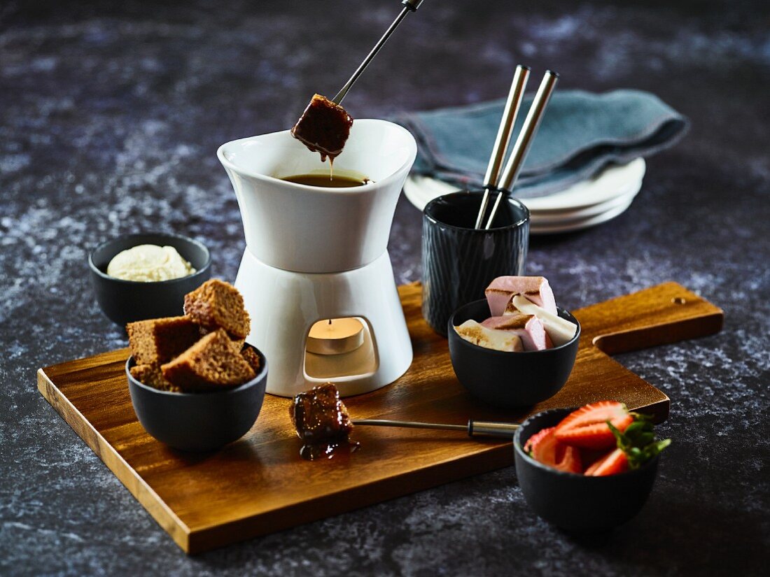 Fondue with assorted ingredients