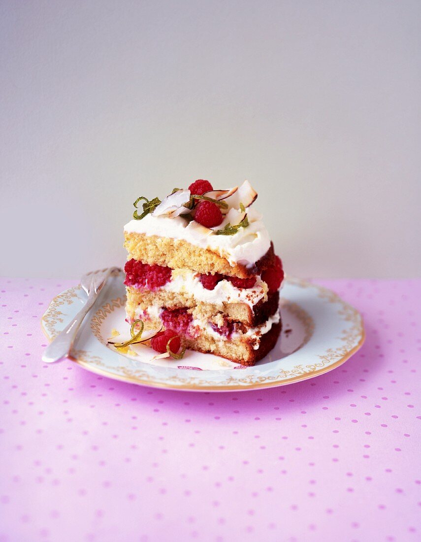 Ein Stück Himbeer-Kokos-Kuchen