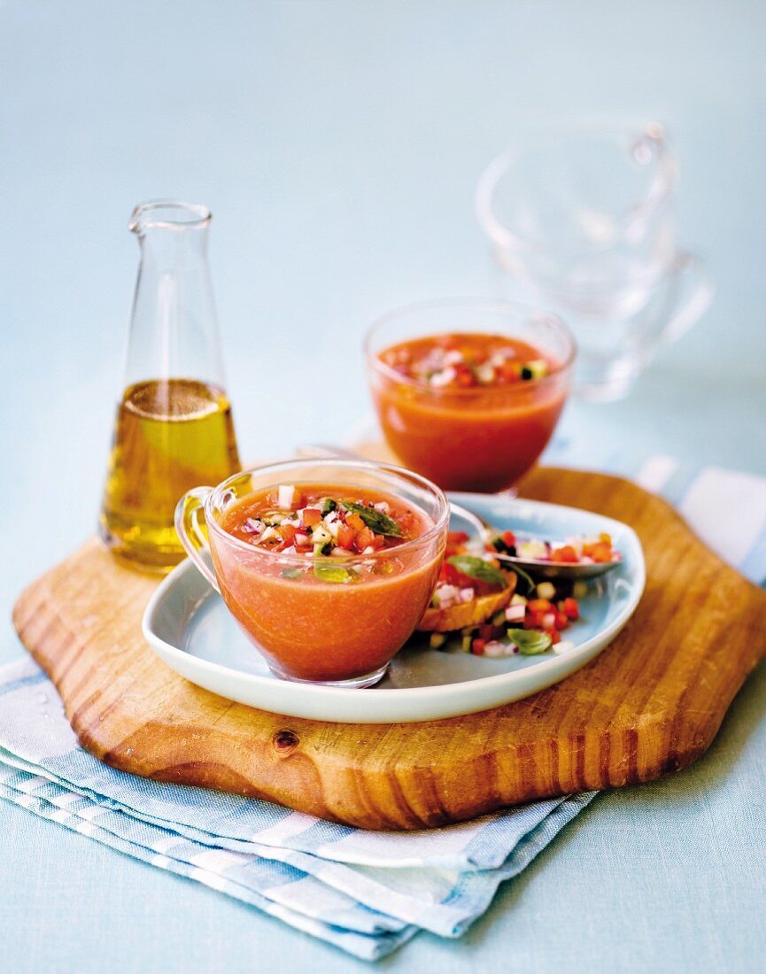 Gazpacho (cold tomato and vegetable soup, Spain)