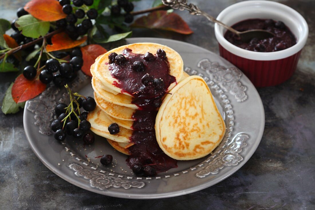 Pancakes with aronia berries