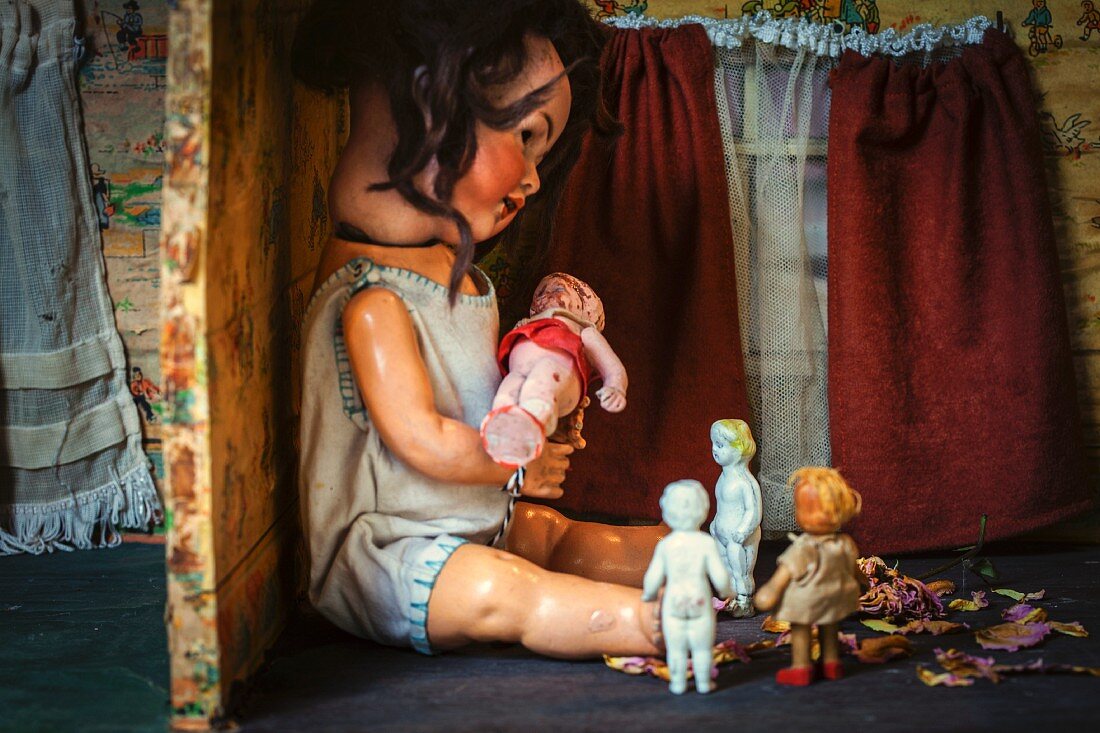 Antique dolls in dolls' house