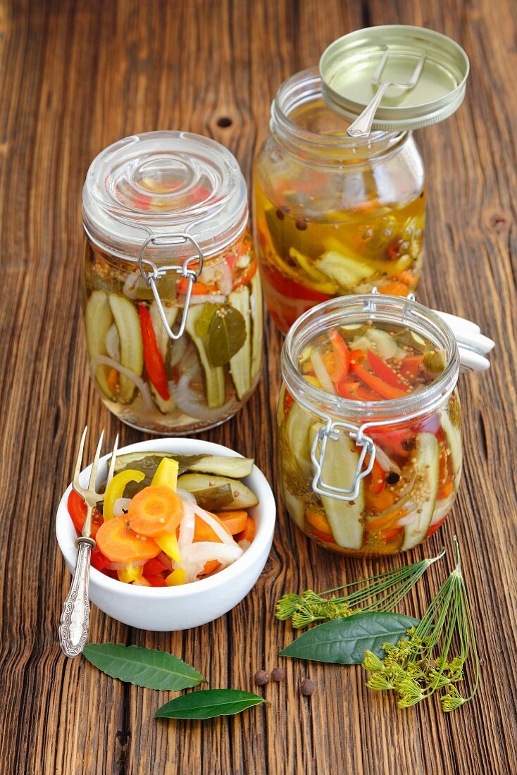 Pickled vegetables - cucumber, onion and pepper