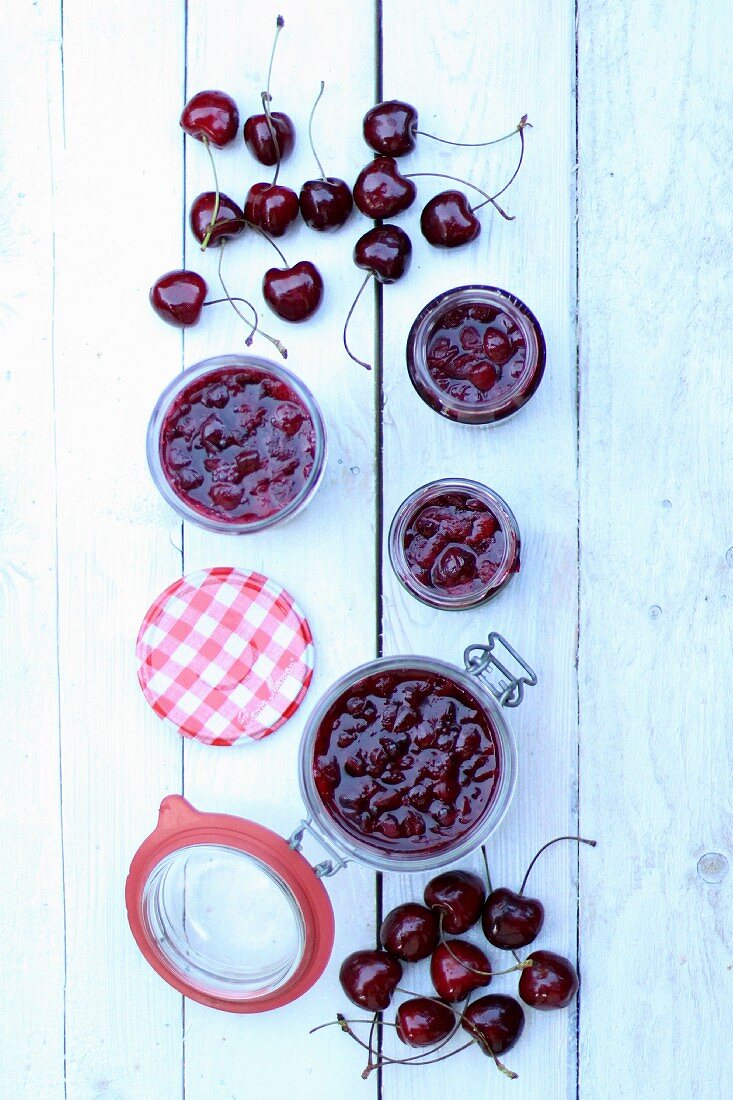 Cherry jam and fresh cherries