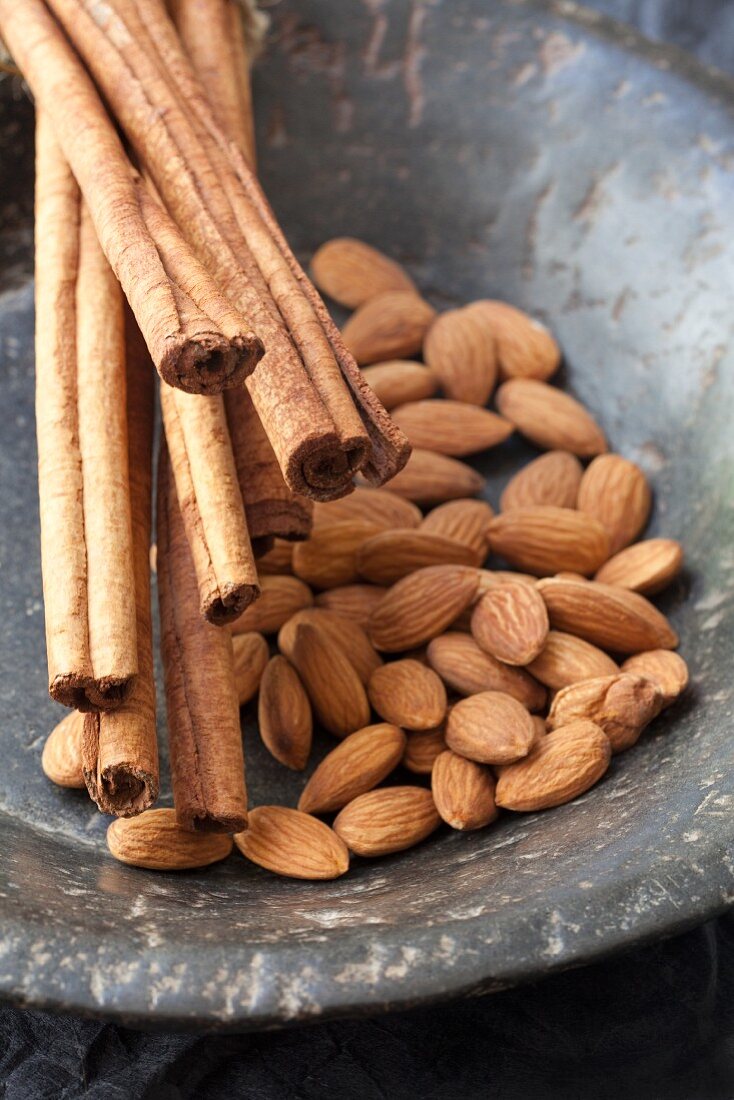 Almonds and cinnamon sticks