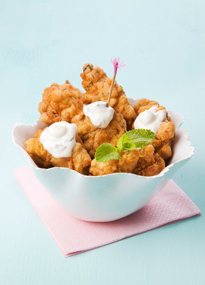 Tomato & mint fritters with tartare sauce