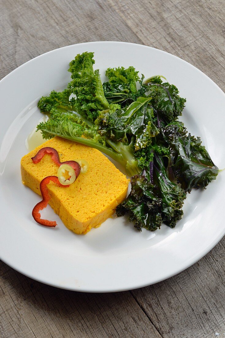 Pumpkin terrine with seasoned kale