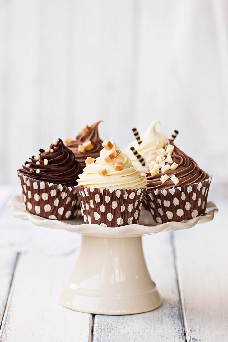 Chocolate cupcakes on a cakestand