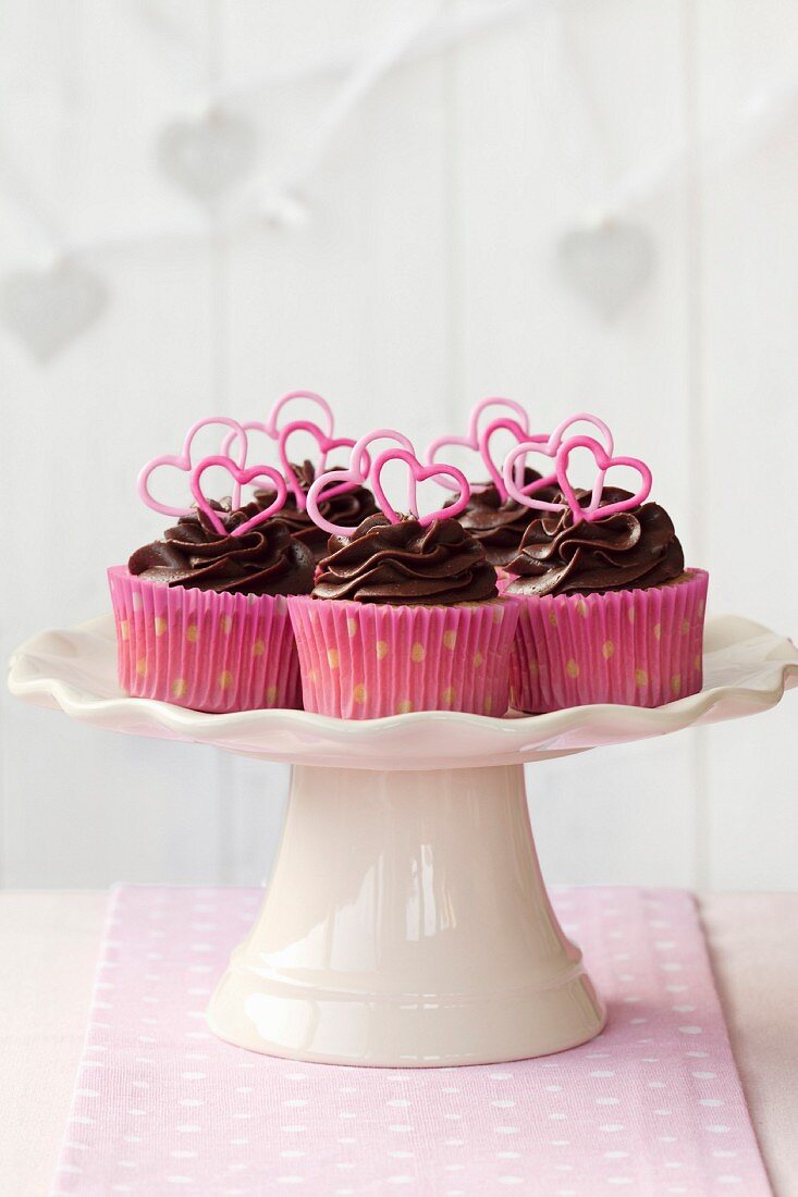 Valentine cupcakes on a cake stand