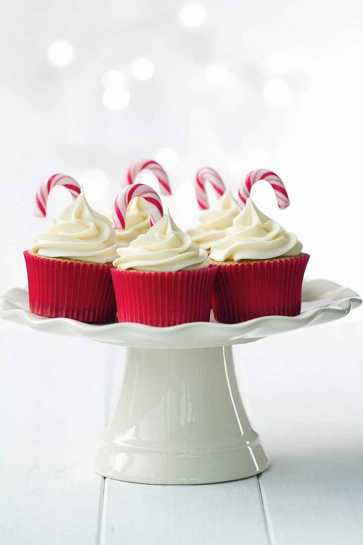 Festive cupcakes decorated with candy canes