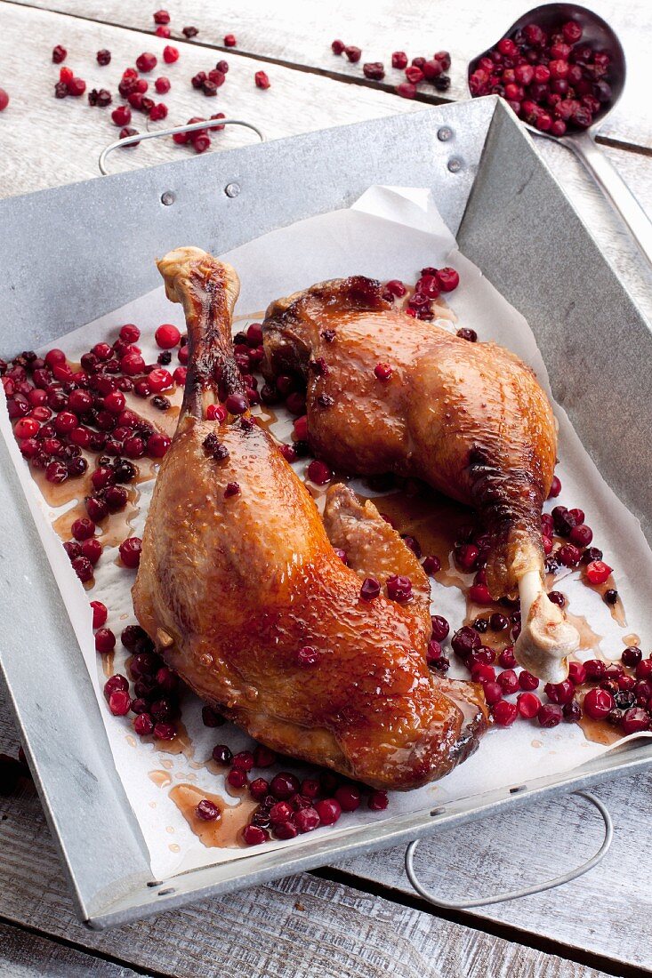 Roast legs of goose with cranberries