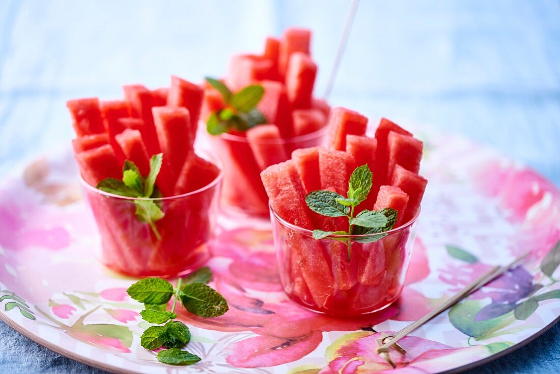 Watermelon sticks with mint