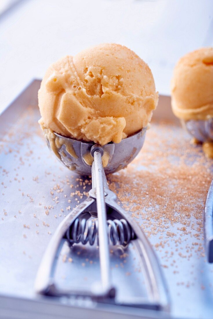 Ice cream in an ice cream scoop