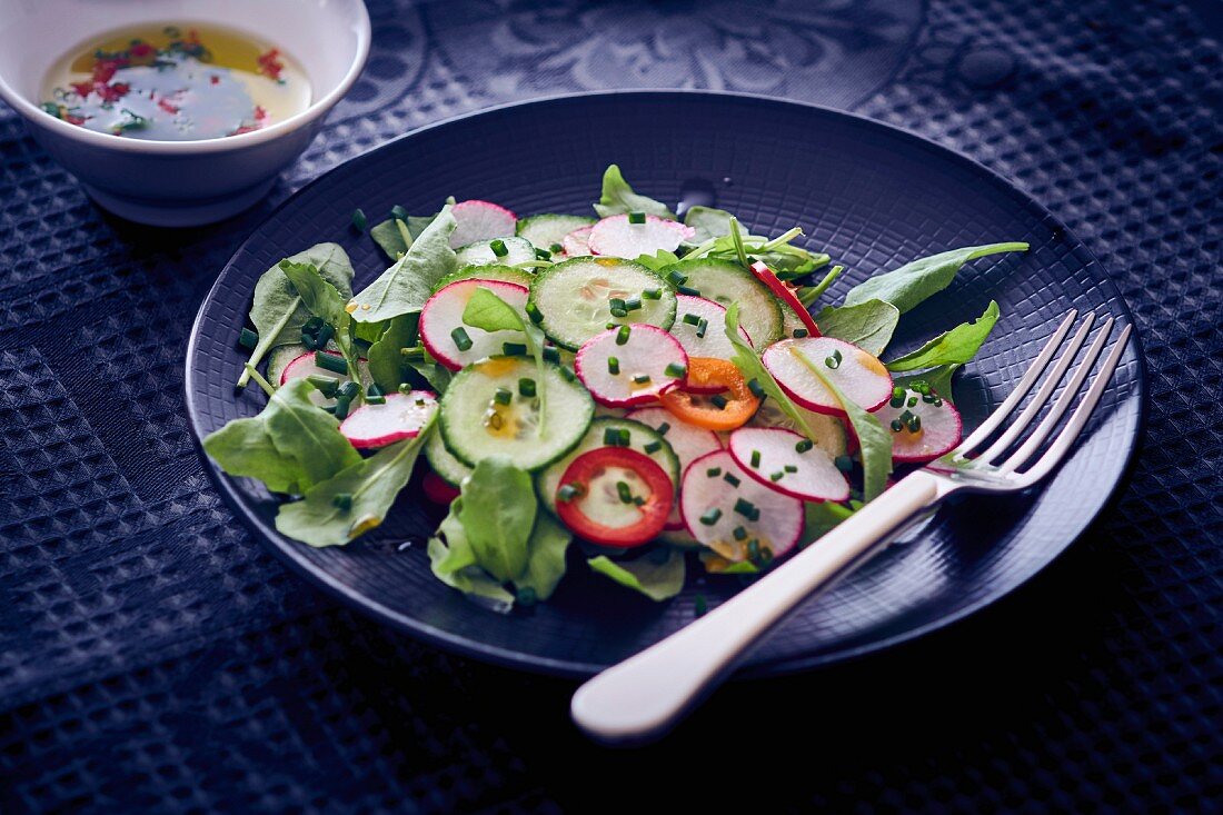 Cucumber salad with radish and pepper
